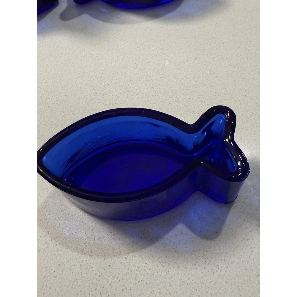 Vtg Pier 1 Cobalt‎ Blue Fish Shape Dishes Candle Holders 1.5